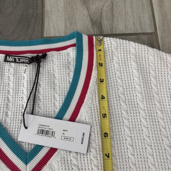 Mr Turk Mateo Short Sleeve V Neck Pullover Sweater Shirt White $268 NWT - Picture 8 of 10